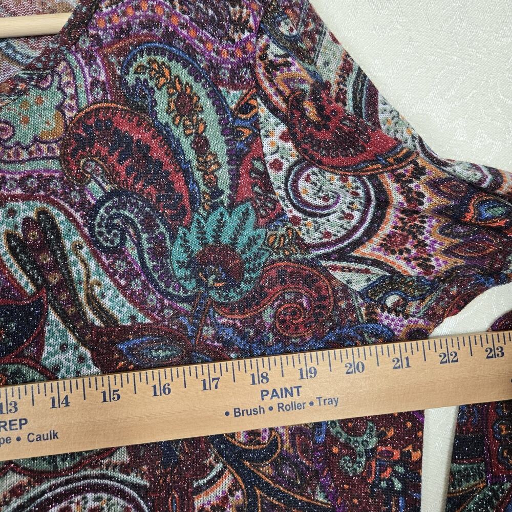 Cocomo Top L Paisley Multicolor Metallic Shimmer Knit Flowy Bell Sleeve Boho - Picture 9 of 12